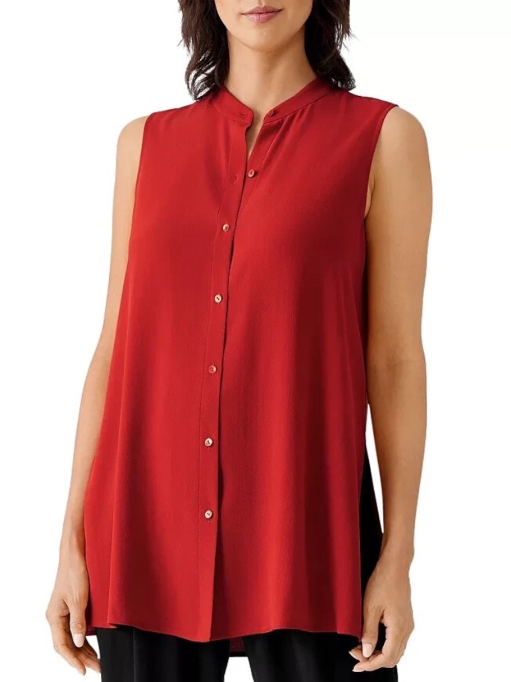 Unworn Eileen Fisher Silk Georgette Crepe Sleeveless Mandarin Collar Tank Top